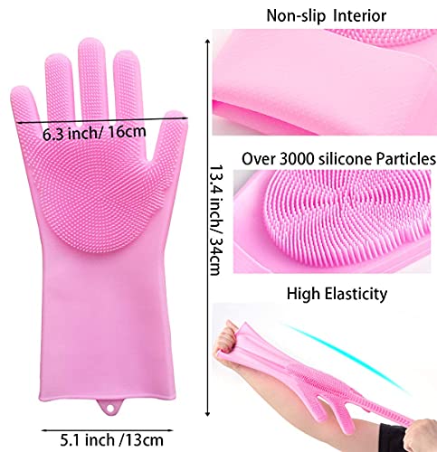 Sene Pet Grooming Gloves, Silicone Gloves Dog Bathing Supplies Hair Removal Gloves, High Density Teeth Bathing Shampoo Shedding Bath Brush Scrubber Washing for DOD and Cat (Pink)