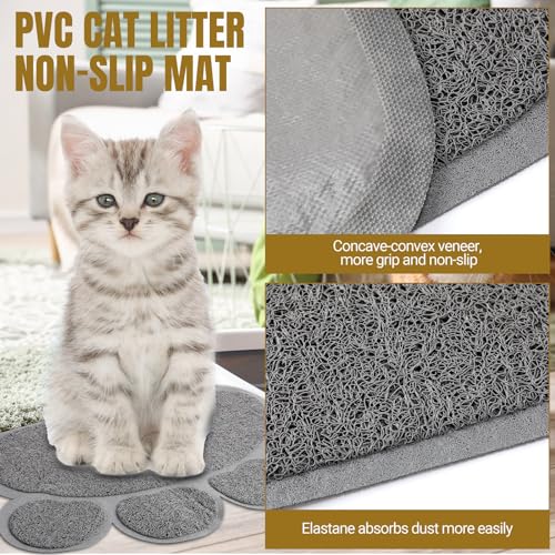 7 Pcs Small Cat Kitten Starter Kit - Litter Box, Paw Mat, Double Bowls, Toy Teaser Stick, Collar - Essentials Kit for 1-3 Lbs Beginner (Pink)