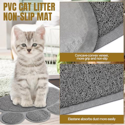 7 Pcs Small Cat Kitten Starter Kit - Litter Box, Paw Mat, Double Bowls, Toy Teaser Stick, Collar - Essentials Kit for 1-3 Lbs Beginner (Pink)