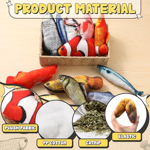 Soulchen 12 Pcs Fish Toy Cat Catnip Toy Interactive Cat Toys, Soft Chew Kicker Toys Simulation Fish Shape Realistic Catnip Doll Interactive Pets Chew Supplies for Indoor Kittens