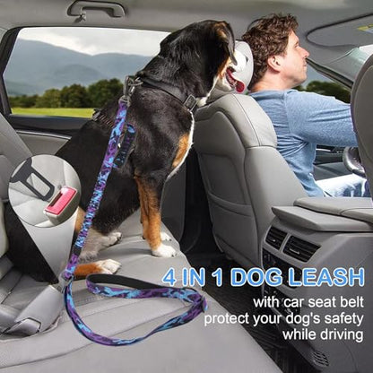 2 Pack Heavy Duty Dog Leash for Medium Large Dogs that Pull,4-6FT Shock Absorbing Bungee Tactical Dog Leash with 2 Padded Handle Car Seatbelt,Reflective Walking Training Lead,Purple Camo - color: 2-Pack Purple Camo