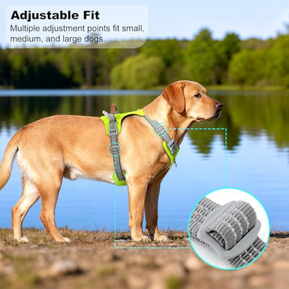 No Pull Dog Harness – Adjustable Reflective Nylon Vest for Small Medium Large Dogs, Escape Proof Training Harness with Leather Control Handle, Lightweight Aluminum Hardware (Green, L) - color: Green, size: L