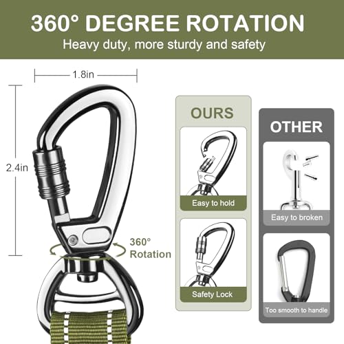 Tactical Dog Leash Heavy Duty, 4-6FT Shock Absorbing Bungee Dog Leash, Reflective Military Strong No Pull Dog Leash with 2 Padded Handle and Car Seatbelt for Medium Large Dogs, Army Green - color: Army Green