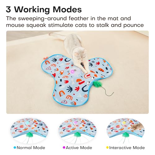 Potaroma Hide and Seek Interactive Cat Toys, Moving Concealed Wand Feather, Automatic Chargeable Indoor Kitten Exercise Kicker, Mouse Squeaky, Floral Cover - color: Floral Cover