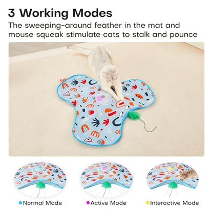 Potaroma Hide and Seek Interactive Cat Toys, Moving Concealed Wand Feather, Automatic Chargeable Indoor Kitten Exercise Kicker, Mouse Squeaky, Floral Cover - color: Floral Cover
