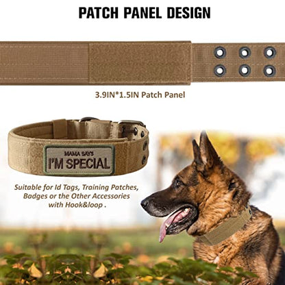 Tactical Dog Collar Military Adjustable Dog Collars Soft Nylon Training Collar with Patch Heavy Duty Metal Buckle Collars for Medium Large Dogs (Brown, M) - color: Brown, size: M