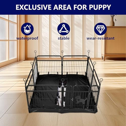 Metal Dog Playpen with Mat, Black Indoor Outdoor Pet Exercise Pen with Safety Gate, Foldable Wire Fence Enclosure (Black with mat, 24inch, 8)