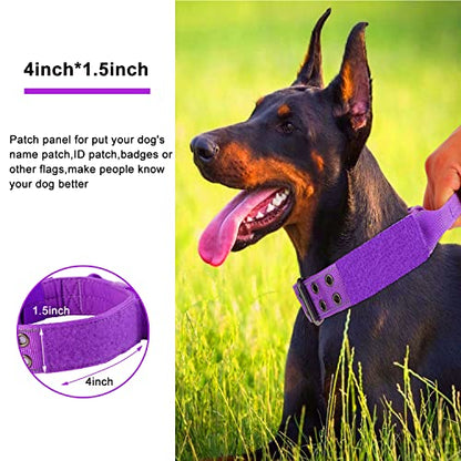 Reflective Dog Collar Heavy Duty Tactical with Control Handle and Metal Buckle for Dog Training(Large, Purple) - color: Purple, size: Large (Pack of 1)