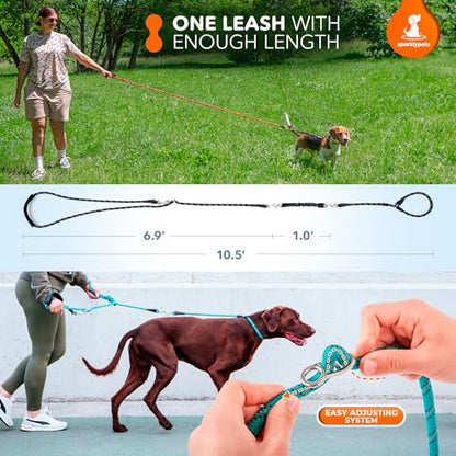 SparklyPets - Bungee Rope Handsfree Leash for 1 Dog - Demovable Slip Lead - Waist or Hip Belt Leash for Dog Walking, Running, Carnicross - Medium & Large Breeds - color: Brown