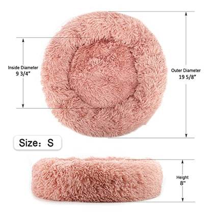 Calming Donut Dog Bed for Small to Medium Dogs & Cats - Plush Faux Fur Anti-Anxiety Pet Bed with Machine Washable Cover & Non-Slip Base - color: Pink, size: Small 19.6''