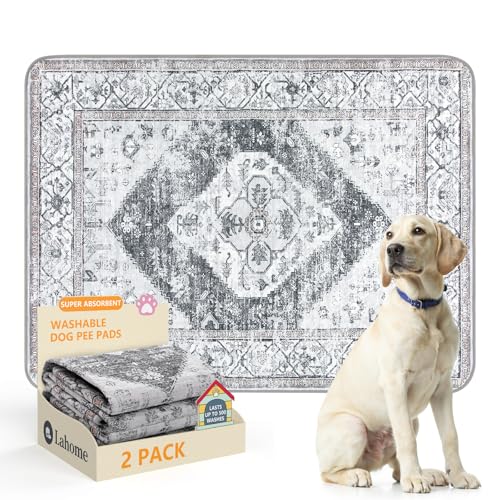 Lahome Reusable Washable Puppy Pads - 2 Pack Super Absorbent & Waterproof Dog Training Mats for Potty, Crate and Floor - Leakproof Pee Pads with Non-Slip Backing (Gray, 36"x48") - color: Gray, size: 3FT x 4FT (Pack of 2)
