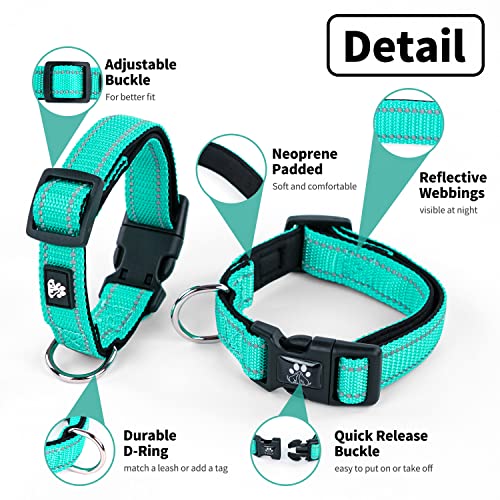 Dog Collar and Leash Set,Reflective Dog Collars with Quick Release Buckle,Adjustable Nylon Pet Collar for Small Medium Large Dogs(Medium,Teal) - color: Teal, size: Medium