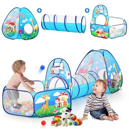 3pc Kids Play Tent with Play Tunnel and Ball Pit, Toddler Tent for Girls and Boys Indoor Playhouse, Gift Toys for Babies (Balls NOT Included) - style: Animals