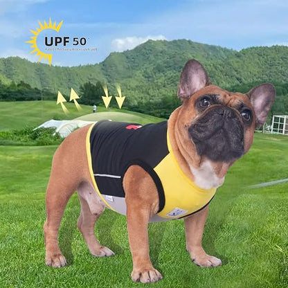 iChoue French Bulldog Summer Cooling Shirt for Dogs UV Sun Protection Vest Sleeveless Stretchy Tank Top English Pug Yellow Black - Medium - color: Cooling Shirts Yellow Black, size: Medium ( 15 - 25 lbs )