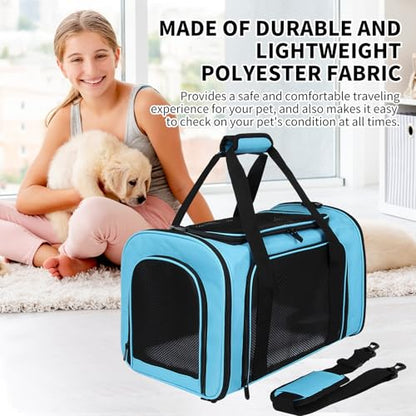 Carriers Soft-Sided Pet Carrier Large Carrier for Medium Large Cats Dogs Under 35Lbs,Breathable Ventilated Design,Collapsible Roomy Carrier with Airline Approved(X-Large,Blue) - color: blue, size: 20.0"L x 13.0"W x 13.0"H