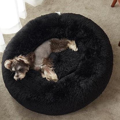 WESTERN HOME WH Calming Anti-Anxiety Donut Dog & Cat Bed, Warming Cozy Soft Round Cushion, Fluffy Faux Fur Plush Cuddler for Small Medium Dogs and Cats - color: Black, size: 27.0"L x 27.0"W x 8.0"Th