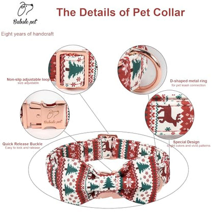 Christmas Dog Collar with Bow Tie - Fair Isle Style Christmas Puppy Collar, Adjustable Metal Buckle Winter Bowtie Dog Collars for Small Medium Large Dogs XS - color: B-Fair Isle Style, size: XS