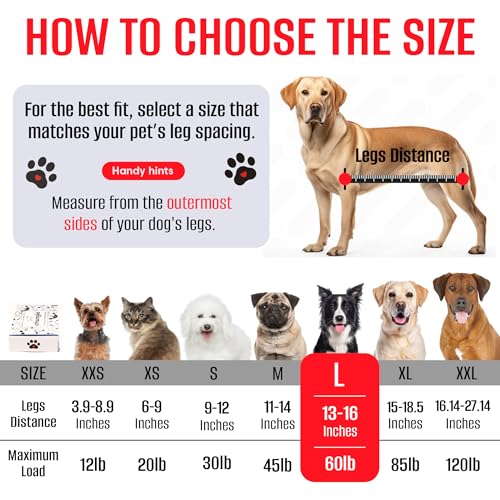 Dog Grooming Hammock for Dogs – Dog Restraint for Nail Trimming with Pet Nail Clipper – Dog Sling for Grooming, Dog Hammock for Nail Cutting & Grooming Harness (Legs Spacing:13-16”)/Max W:60lb) - size: L (Leg Spacing: 13-16") / 60 Pound)