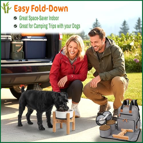 Dog Bowl Stand - Raise, Elevate Bowls to 9-inch High - Adjustable, Fits 6 up to 8-inch Medium Dog Food/Water Feeders, Dishes and Fountains - Durable Bamboo - color: Bamboo, size: For Medium Dogs - 9 inch Height