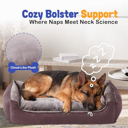 Rectangle Dog Bed for Large Size Dog with Removable Washable Cover Pet Bed with Bolster Sides Non-Slip Bottom Pet Sofa Waterproof Lining Durable Pet Cuddle, Dark Brown, 35x 26x 7.5 in - color: Dark Brown, size: 35"L x 26"W x 7.5"Th