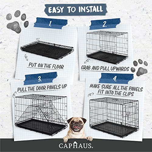 CAPHAUS Foldable Dog Crate Wire Metal Dog Kennel w/Divider Panel, Leak-Proof Pan & Protecting Feet, Single & Double Door, Small, Medium & Large Dog Crate Indoor Wire Dog Cage, 30” w/Classic Lock - size: 30.0"L x 18.9"W x 20.9"H