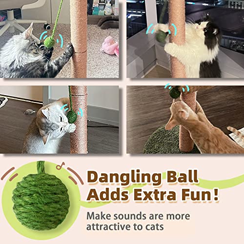 Meowoou Cat Scratching Post with Hanging Ball,23.6 inch Tall Cute Cat Toys for Indoor Cats with Sisal Rope,Palm Decor Cat Tree Tower for Kitten Scratcher Green - size: 23.6 in Green