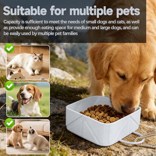 Collapsible Pet Bowls for Dogs and Cats, Portable Travel Silicone Foldable Dog Water Food Bowl with Carabiner 10.5x10.5x4.5cm - color: white