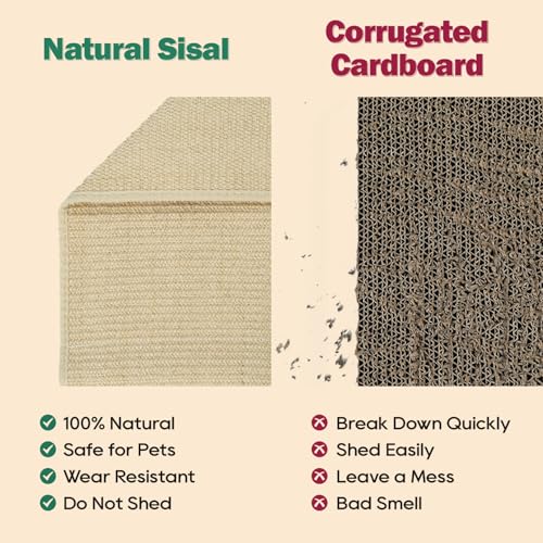 Zakkart Cat Sisal Scratching Bed Hammock, 2-in-1 Cat Scratcher & Lounging Bed, 100% Natural Sisal Mat, Solid Wood Frame, Cat Furniture Protector (Medium, Dark Stained)