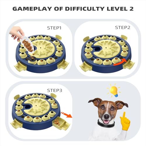 Dog Puzzle Toy, Large Size, 3 Levels of Step-by-Step Challenge 4 Ways to Play Beginner to Advanced Slow Feeder & Mental Stimulation for Smart Dogs Enrichment Toys - color: Yellow-Blue