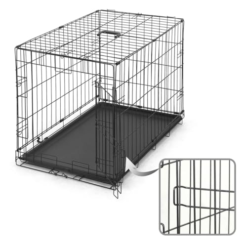 CAPHAUS Foldable Dog Crate Wire Metal Dog Kennel w/Divider Panel, Leak-Proof Pan & Protecting Feet, Single & Double Door, Small, Medium & Large Dog Crate Indoor Wire Dog Cage, 30” w/Easy-Flick Lock - size: 30.1"L x 18.5"W x 20.4"H