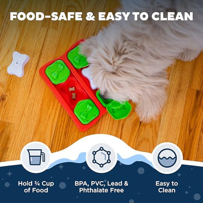Outward Hound by Nina Ottosson Holiday Dog Brick Treat Puzzle Dog Toy, Level 2 Intermediate, Red, Small - color: Holiday Dog Brick (Red, White, Green)