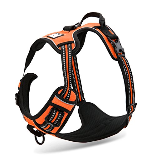 SGODA Dog Harness Large Reflective Dog Vest Harness, Chest Adjustable No-Pull Harness with Handle, X-Large, Orange - color: Orange, size: X-Large Chest 32-42"