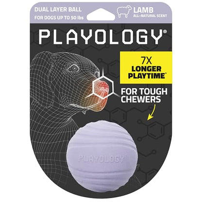 Playology Dog Toys | Dual Layer Ball Durable Chew Toy for Tough Chewers | Lamb Scented Medium Dog Toy | Chew Toys for Dogs - size: Medium, style: Lamb