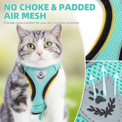 PUPTECK Cat Harness and Leash Set Escape Proof Reflective Cat Walking Harness Adjustable Soft Breathable Mesh Vest for Small Pets, Aquamarine, S - color: Aquamarine, size: S (NECK 9.5"-11", CHEST 13"-16")