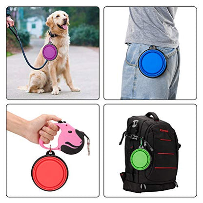 2 Pack Large Size Collapsible Dog Bowl, Food Grade Silicone BPA Free, with Carabiner Clip Foldable Expandable Cup Dish for Pet Cat Food Water Feeding Portable Travel Bowl (Purple & Green)