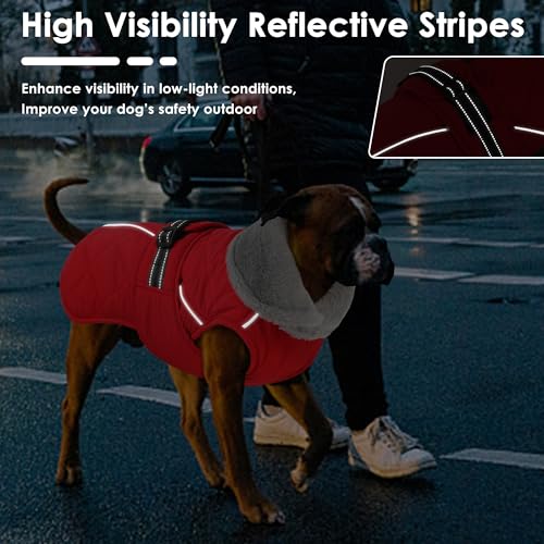 Dog Coat, Waterproof Dog Winter Jacket with Adjustable Buckle, Reflective Turtleneck Pet Snow Vest Warm Fleece Sweater for Small Medium Large Dogs - Red, L - color: Red, size: Large