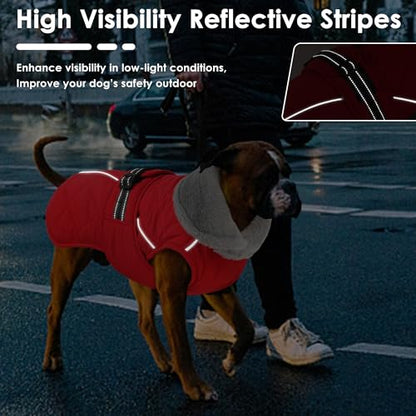 Dog Coat, Waterproof Dog Winter Jacket with Adjustable Buckle, Reflective Turtleneck Pet Snow Vest Warm Fleece Sweater for Small Medium Large Dogs - Red, 3XL - color: Red, size: XXX-Large