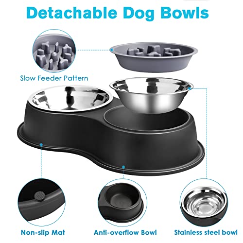 Epetslove Dog Bowls Double Dog Water and Food Bowls Stainless Steel Bowls with Non-Slip Resin Station, Pet Feeder Bowls for Puppy Medium Dogs Cats - color: 2. Slow Feeder, size: Medium-18oz