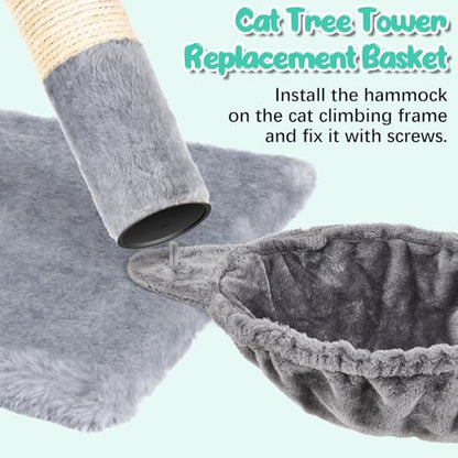 Dansydaisy 3 Pack 13" Large Cat Tree Hammock Basket Bed Lounger Tower Replacement Parts with 6 Pcs Hanging Elastic Strings Pom Pom Toys, Cat Tree Accessories Hammock Attachment (Gray) - color: Gray, size: 13"