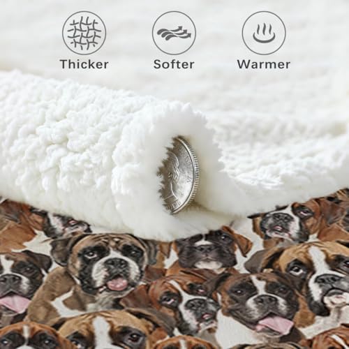 BlessLiving Boxer Blankets Super Soft Fuzzy Dogs Blanket for Kids Adults Cute Puppy Fleece Blanket Reversible Animal Brown Sherpa Throw Thick Lightweight Cozy Plush Blankets (White Boxer,Twin,60"x80") - color: Boxer Dog, size: Twin, 60 x 80 Inches