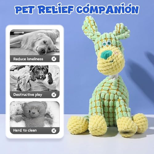 Upgraded Indestructible Dog Plush Toy - Squeaky Chew Pet Supplies for Aggressive Chewers & Teething Green - color: Green, size: Small