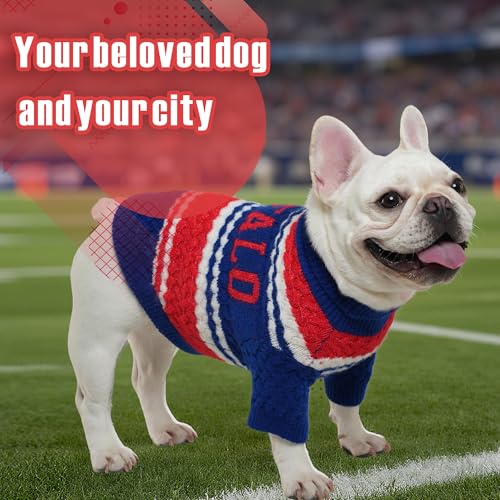 Buffalo Small Dog Sweater Football Theme Turtleneck Knit Dog Sweaters for Small Pets Warm Winter Cat Dog Clothes - color: blue&red, size: Medium