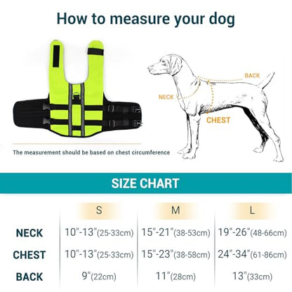 Dog Life Jacket for Small to Large Dogs, Reflective Dog Swimming Vest with D-Ring Leash, High Flotation Pet Swimsuit for Boating Swimming, Fluorescent Green L - size: Large