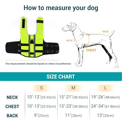 Dog Life Jacket for Small to Large Dogs, Reflective Dog Swimming Vest with D-Ring Leash, High Flotation Pet Swimsuit for Boating Swimming, Fluorescent Green M - size: Medium