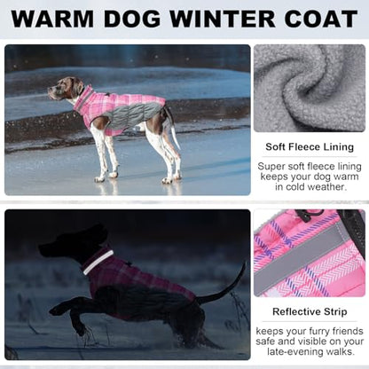 BEAUTYZOO Dog Winter Coat with Harness Built in, Reflective Plaid Puffer Vest Waterproof for X-Small Dogs, Fleece Warm Puppy Zipped Jacket with D Ring, Pet Cold Weather Sweater Clothes, Pink XS - color: Pink, size: X-Small