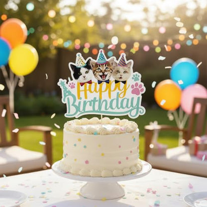 Cat Birthday Cake Topper & Paper Garland Banner Set – 12 Pc Kitten Cupcake Picks + 10ft Pennant, Reusable Indoor/Outdoor Party Decor for Cats & Kids (Banner Set) - size: Cat Birthday Banner Set