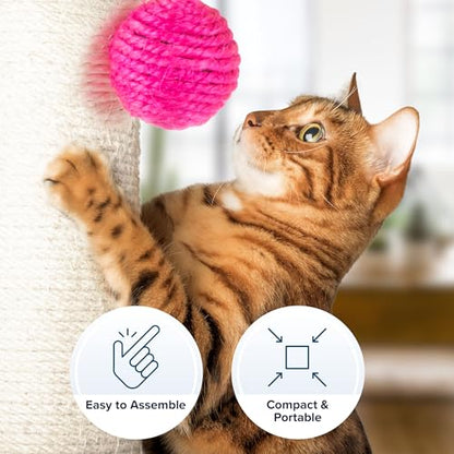 17-Inch Cat Scratching Post - Sisal Rope and Carpet Scratching Pole with Bright Pink Hanging Ball Toy for Adult Cats and Kittens by PETMAKER (Gray) - color: Gray