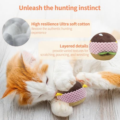 Cat Toy Burger Shape, Fun Kick and Toss Catnip Toy with Crinkle Sound, Includes Catnip & Silvervine Powder (5g+5g) + 5 Reusable Pouches, Gift for Indoor Cats - size: Short