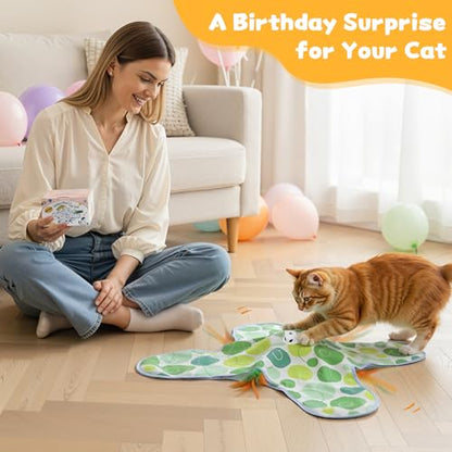 Interactive Cat Toys for Indoor Cats, Hide and Seek Cat Toy, 2 in 1 Automatic Moving Concealed Feathers Cat Toy Mat, Non-Slip Suction, Touch Activated, USB Rechargeable, Green - color: Green