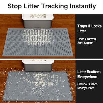 Silicone Cat Litter Mat with Deep Grooves - Waterproof & Easy-Rinse Design Traps Litter to Keep Floors Clean and Save You Cleaning Time - color: Grey, size: Small 24x15 Inch